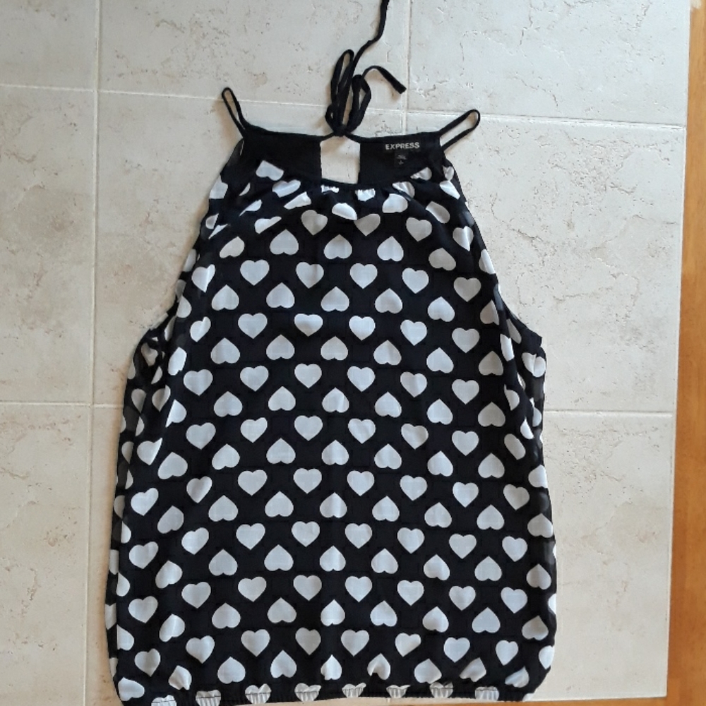 Express black top with white hearts